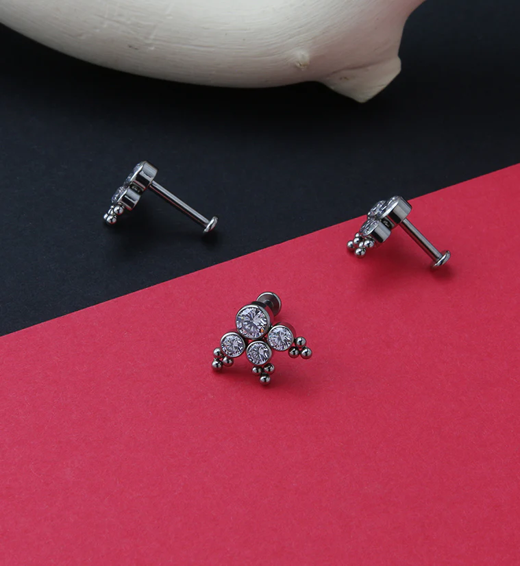 16G Beaded CZ Ensemble Titanium Labret Post - Image 2