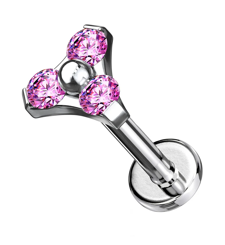 16G Triple Pink CZ Labret