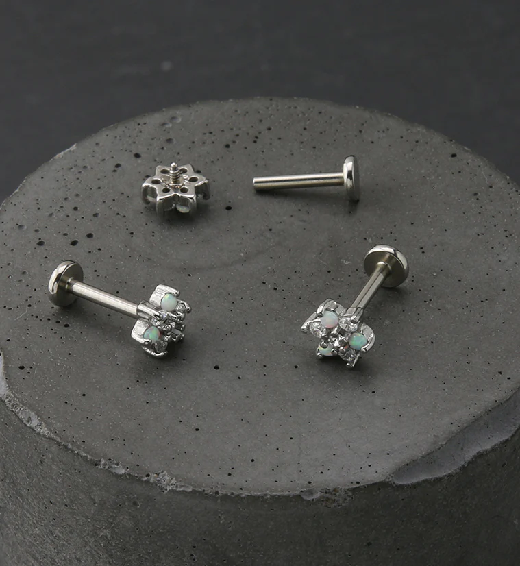 16G White Opalite Clear CZ Flower Labret - Image 2