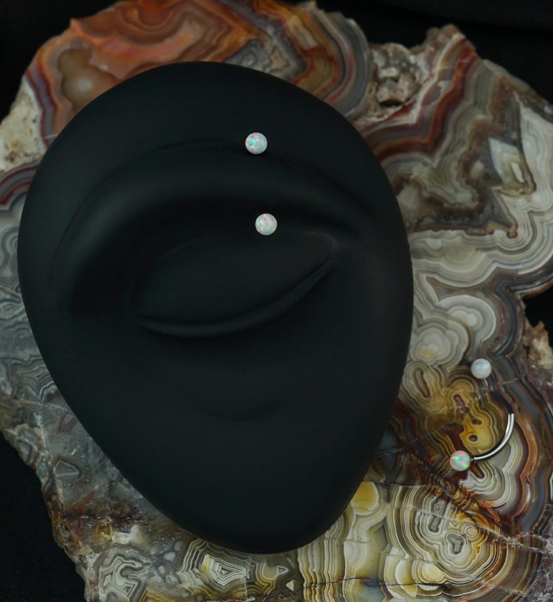 White Opalite Internally Threaded Curved Barbell - Image 2