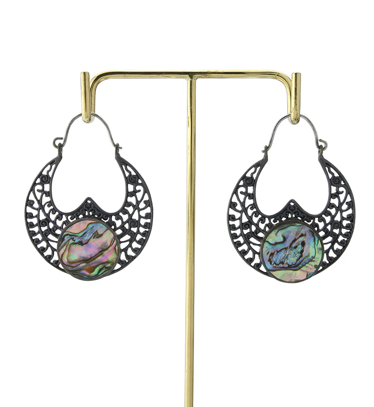 18G Abalone Ornament Black Brass Earrings - Image 4