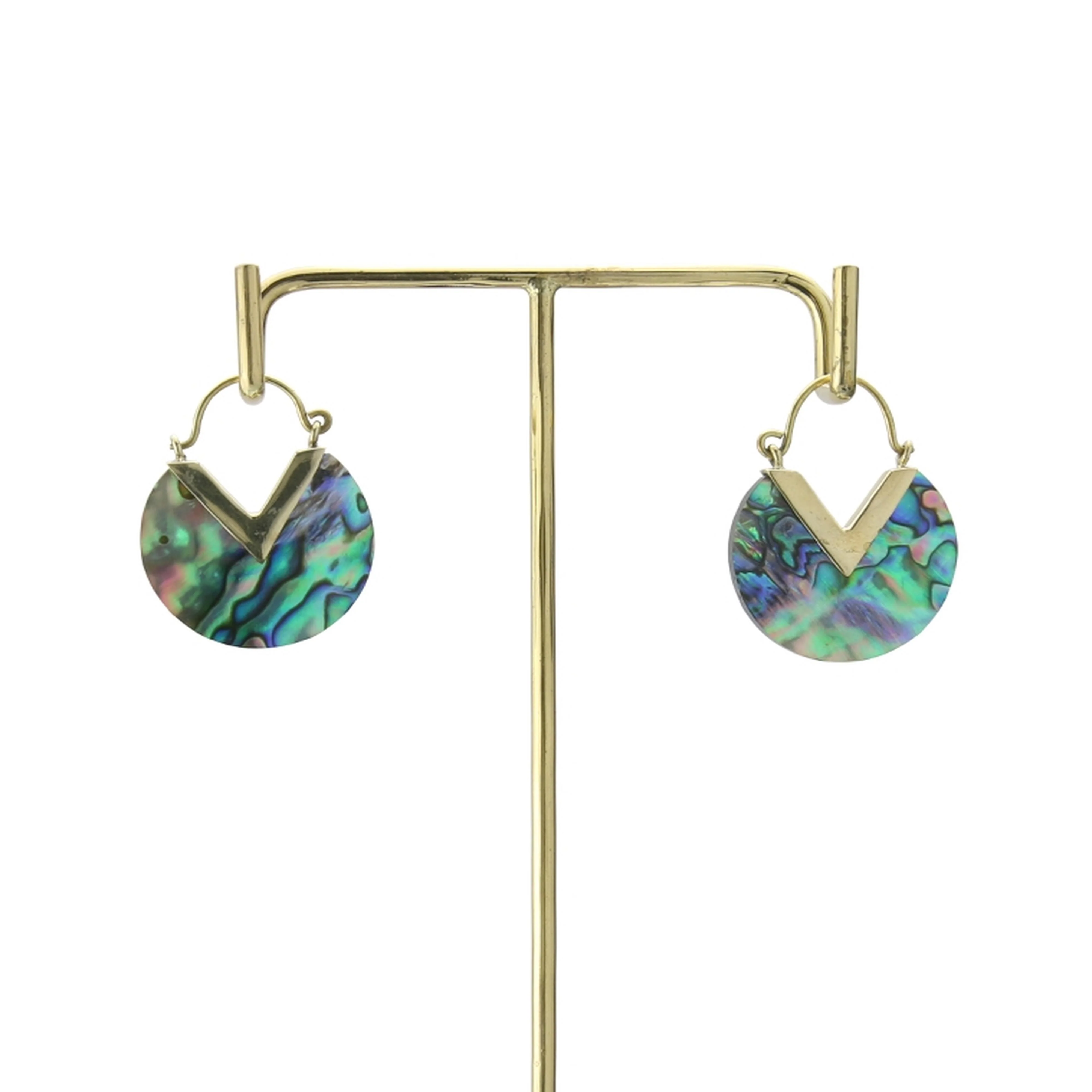 18G Abalone Shell Disk Hoop Earrings - Image 2