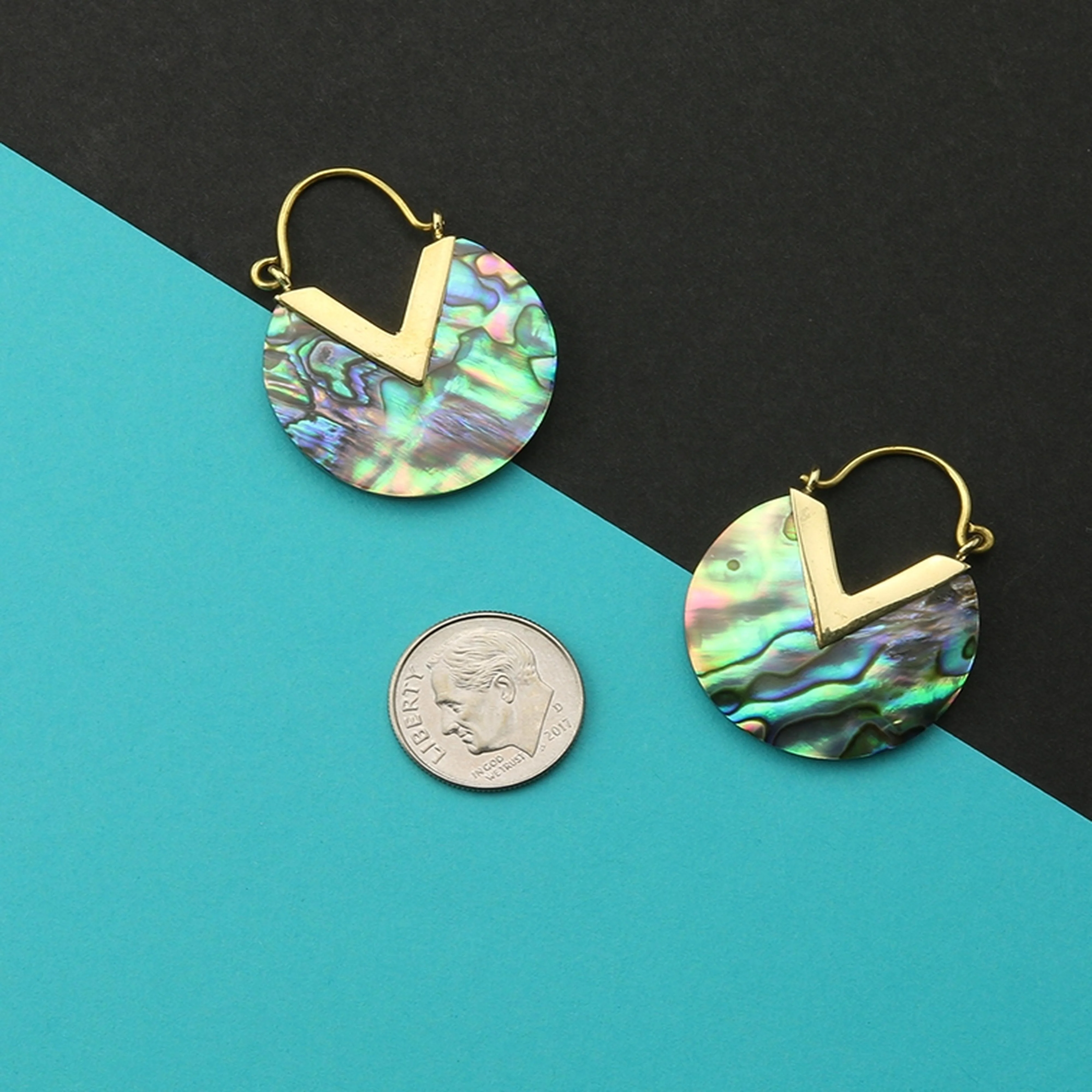 18G Abalone Shell Disk Hoop Earrings - Image 3