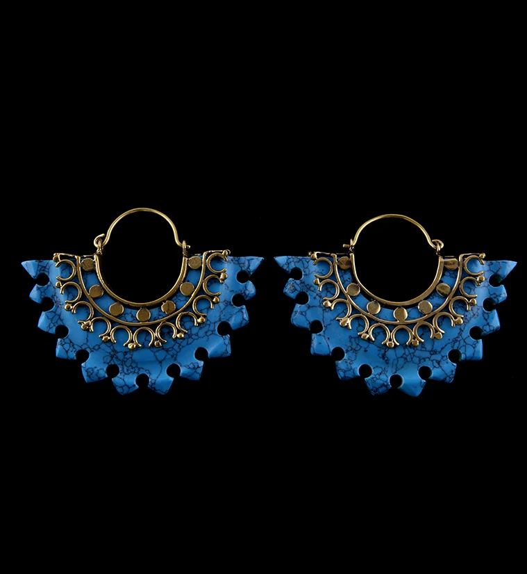 18G Acuate Turquoise Howlite Stone Hangers - Earrings