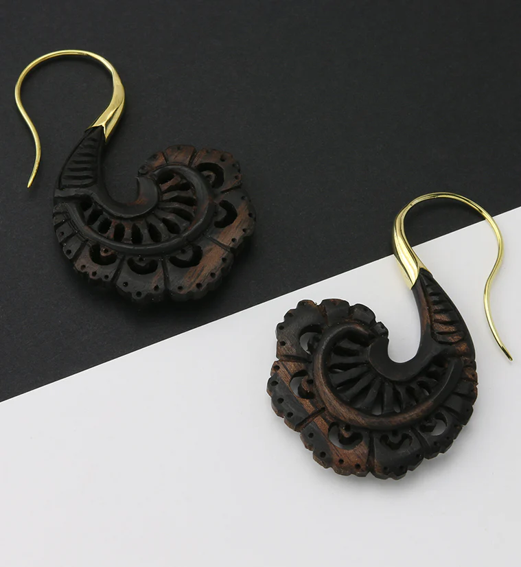 18G Aigrette Brass Areng Wood Hangers / Earrings - Image 2