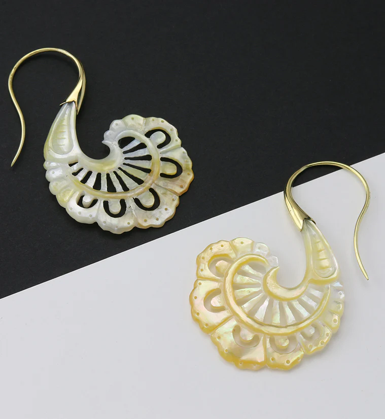 18G Aigrette Brass MOP Hangers / Earrings - Image 2