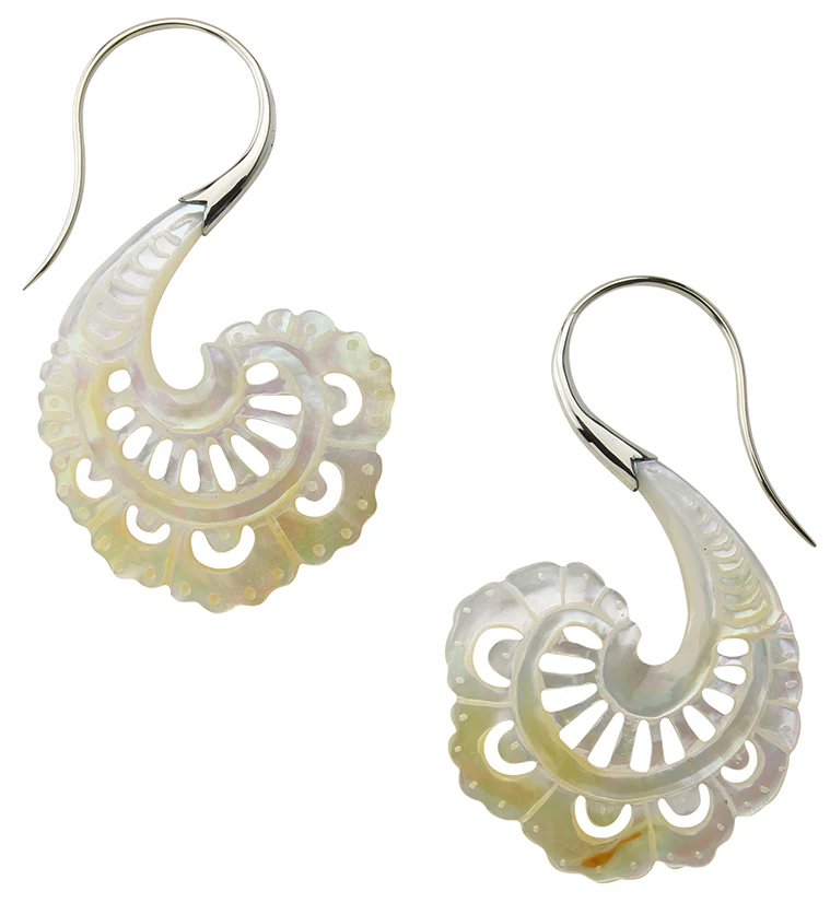 18G Aigrette White Brass MOP Hangers / Earrings - Image 3