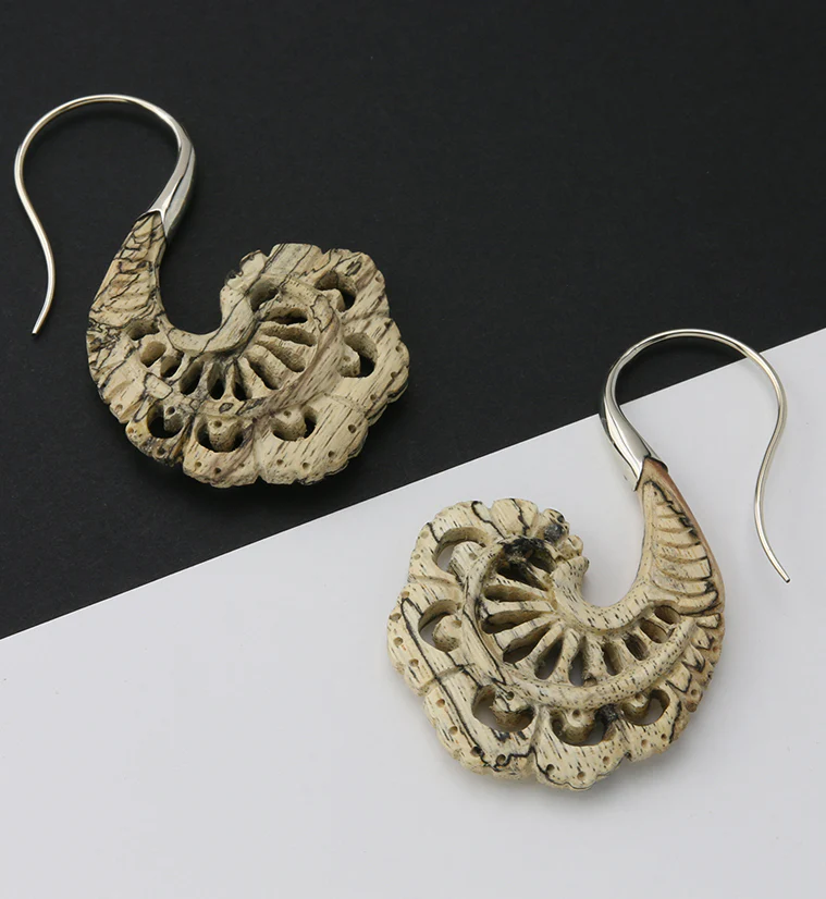 18G Aigrette White Brass Tamarind Wood Hangers / Earrings - Image 2