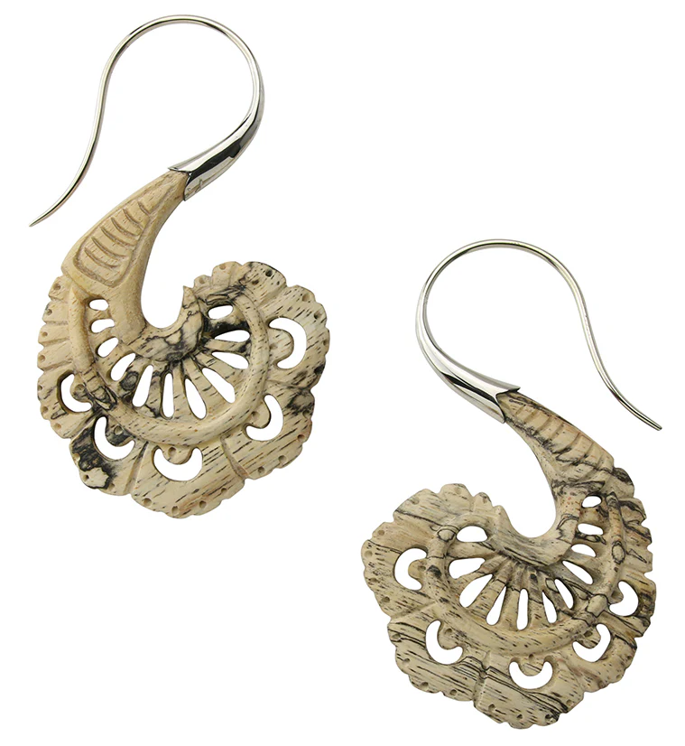 18G Aigrette White Brass Tamarind Wood Hangers / Earrings - Image 3
