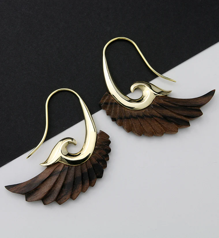 18G Aileron Brass Areng Wood Hangers / Earrings - Image 3