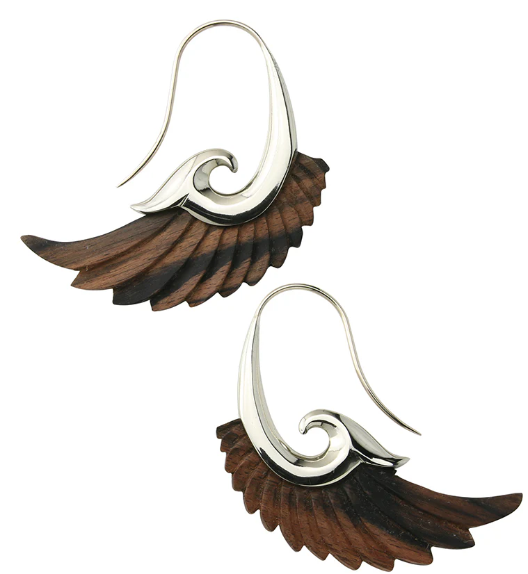 18G Aileron White Brass Areng Wood Hangers / Earrings - Image 2