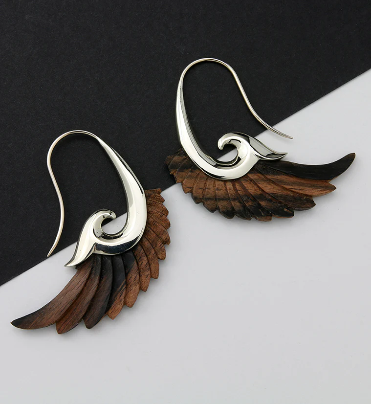18G Aileron White Brass Areng Wood Hangers / Earrings - Image 3