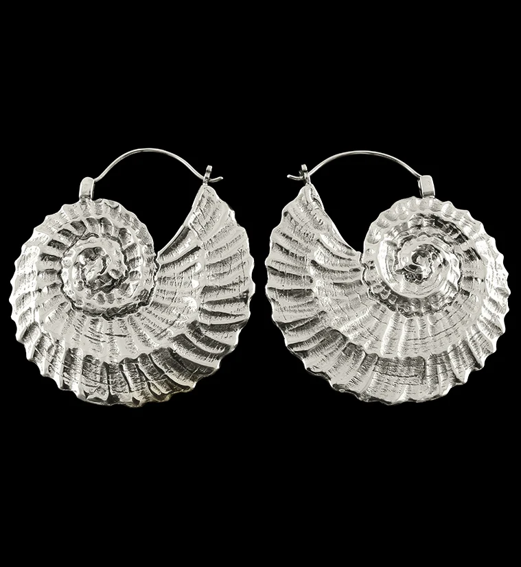 18G Ammonite White Brass Hangers - Earrings