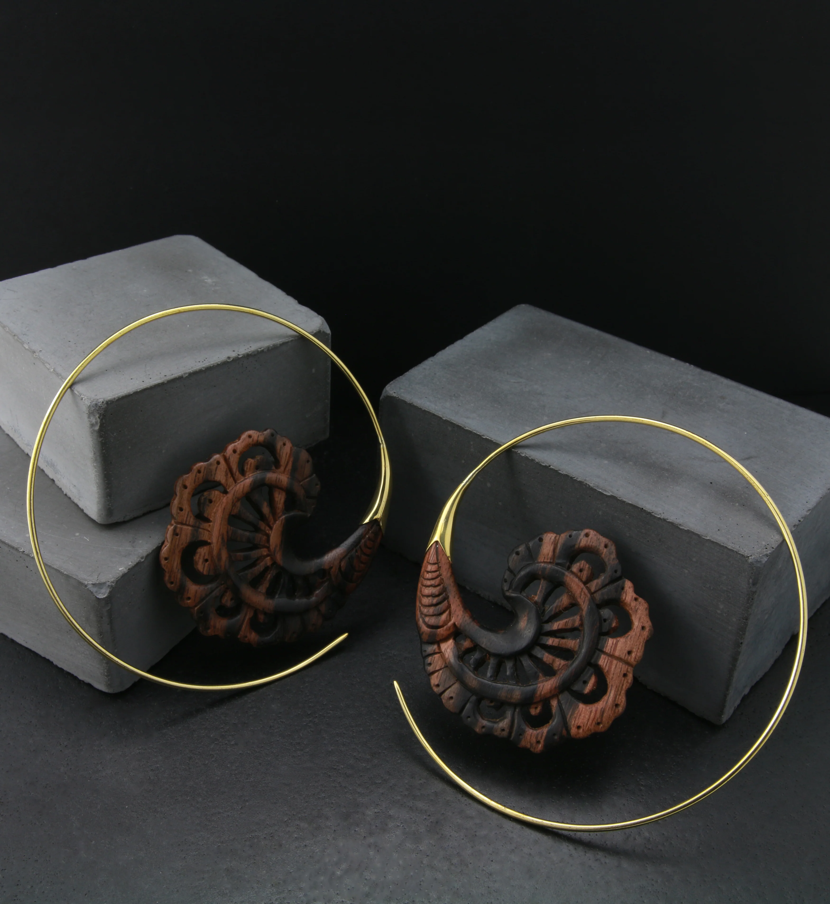 18G Baroque Brass Areng Wood Hangers / Earrings - Image 4