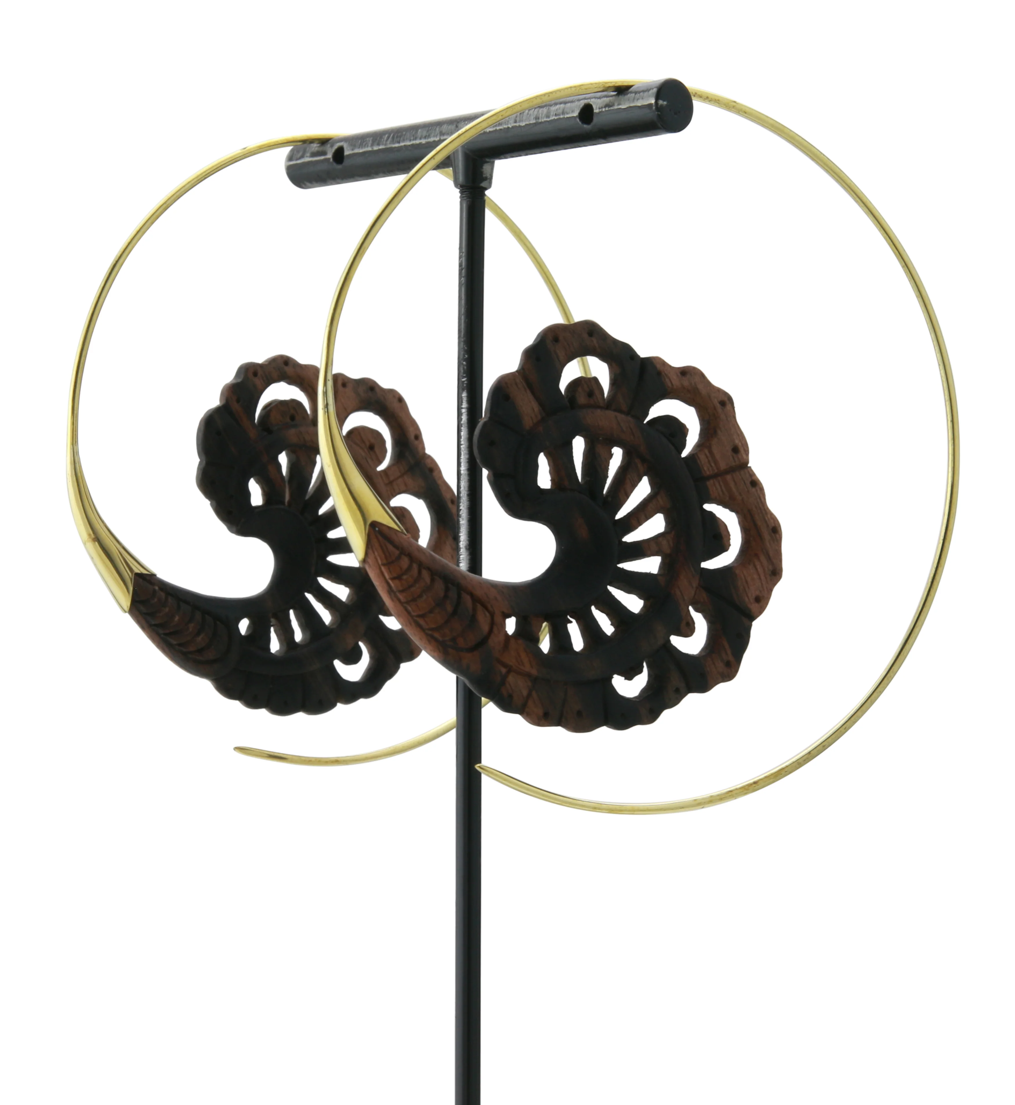 18G Baroque Brass Areng Wood Hangers / Earrings - Image 5