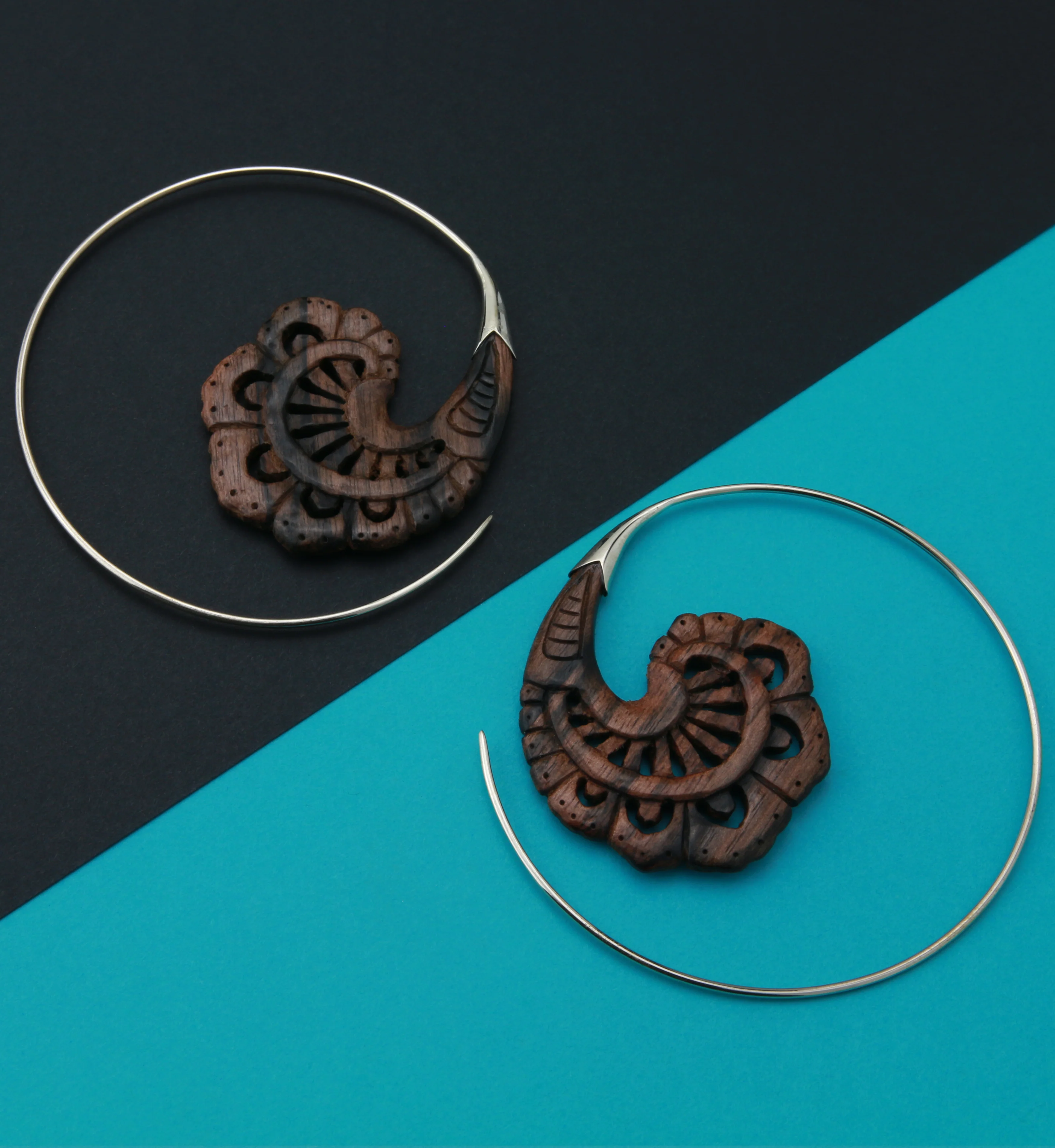 18G Baroque White Brass Areng Wood Hangers / Earrings - Image 2