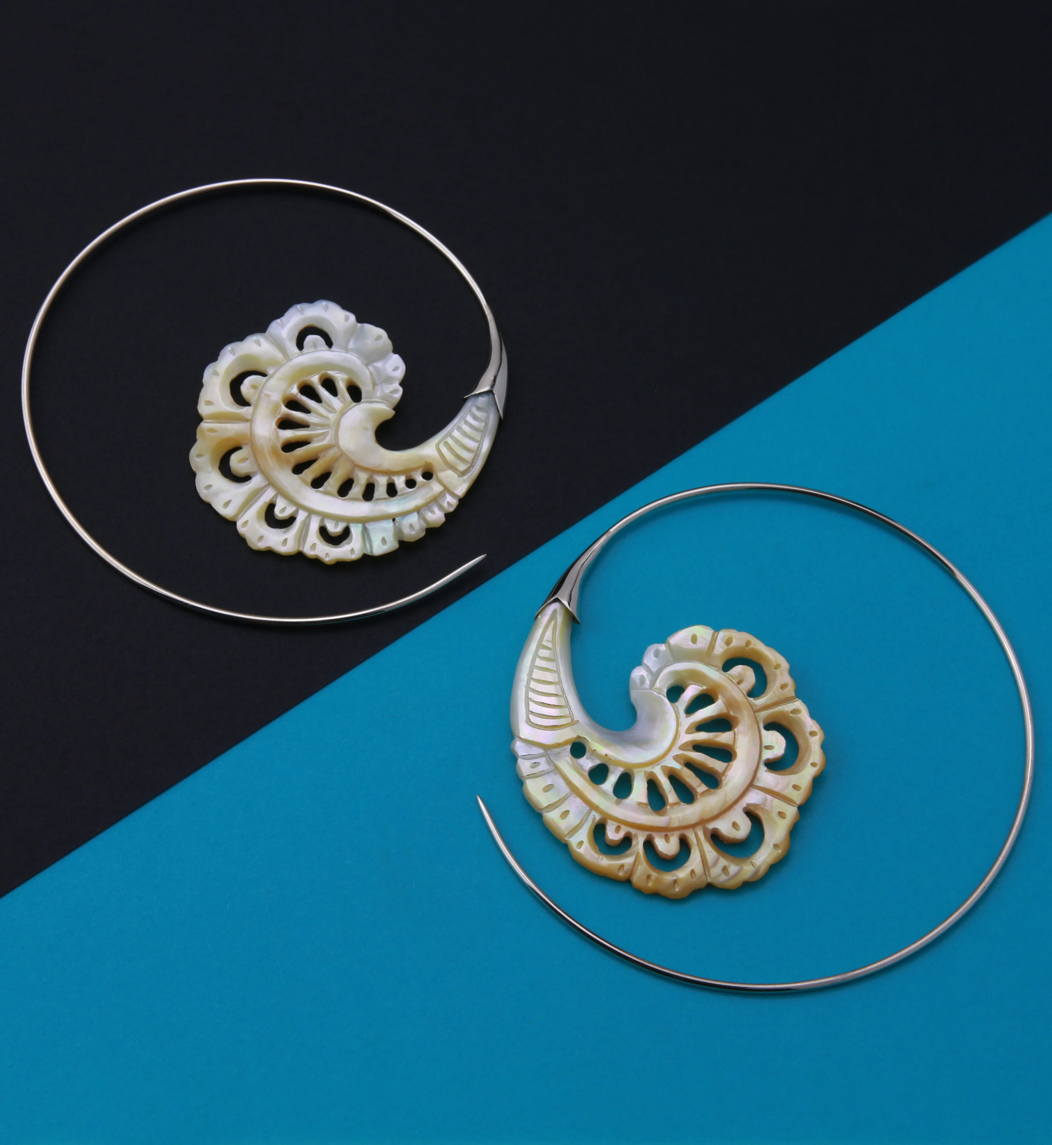 18G Baroque White Brass MOP Hangers / Earrings - Image 2