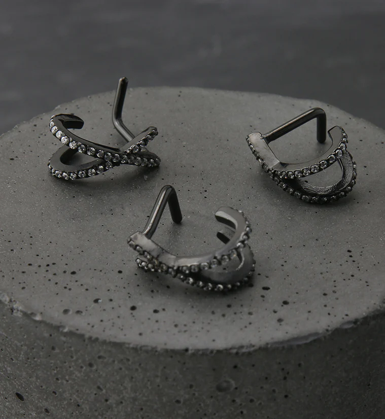 18G Black PVD Intersect Double Line CZ Nose Curve - Image 2