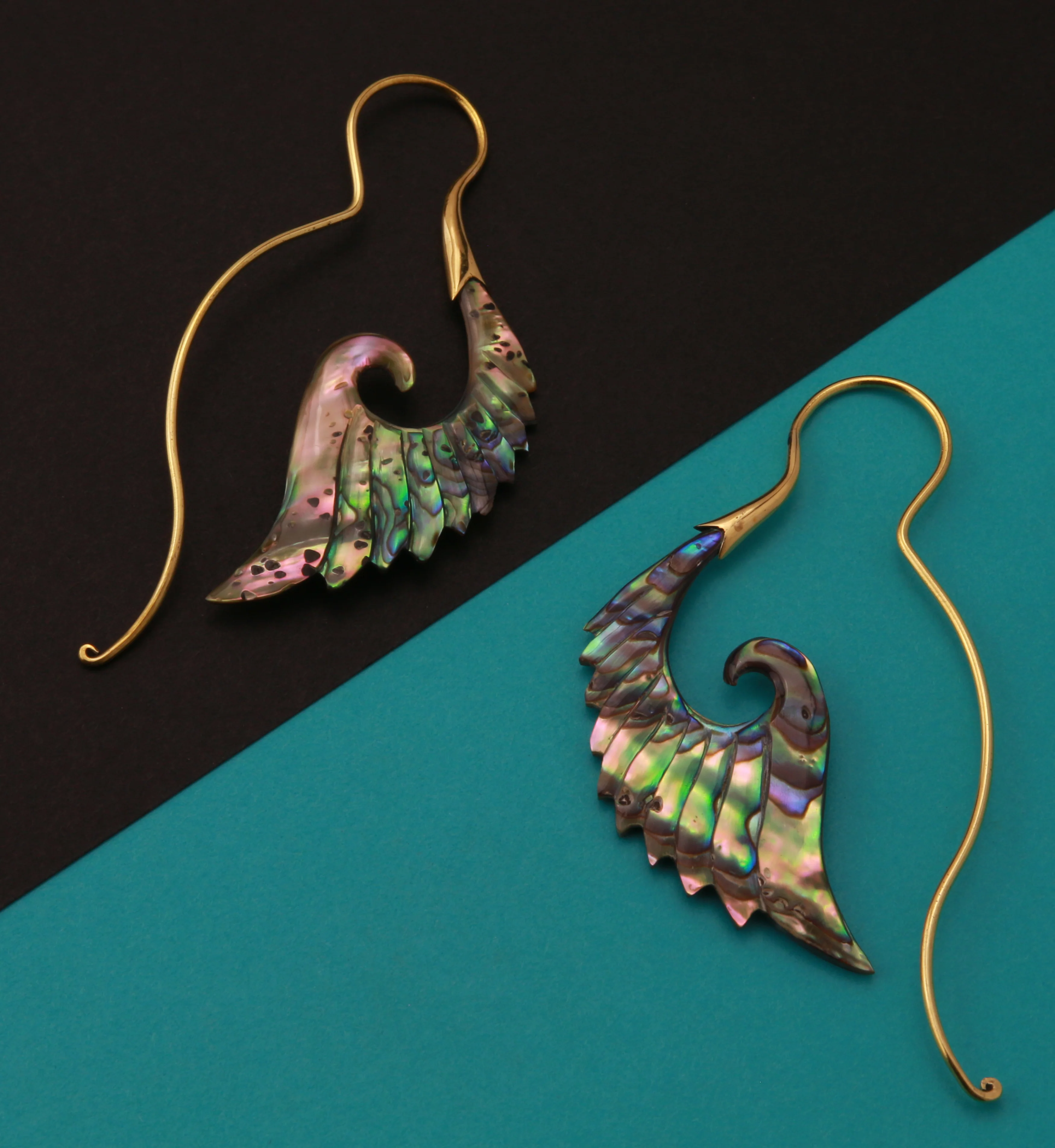 18G Cherub Wing Brass Abalone Hangers / Earrings - Image 2