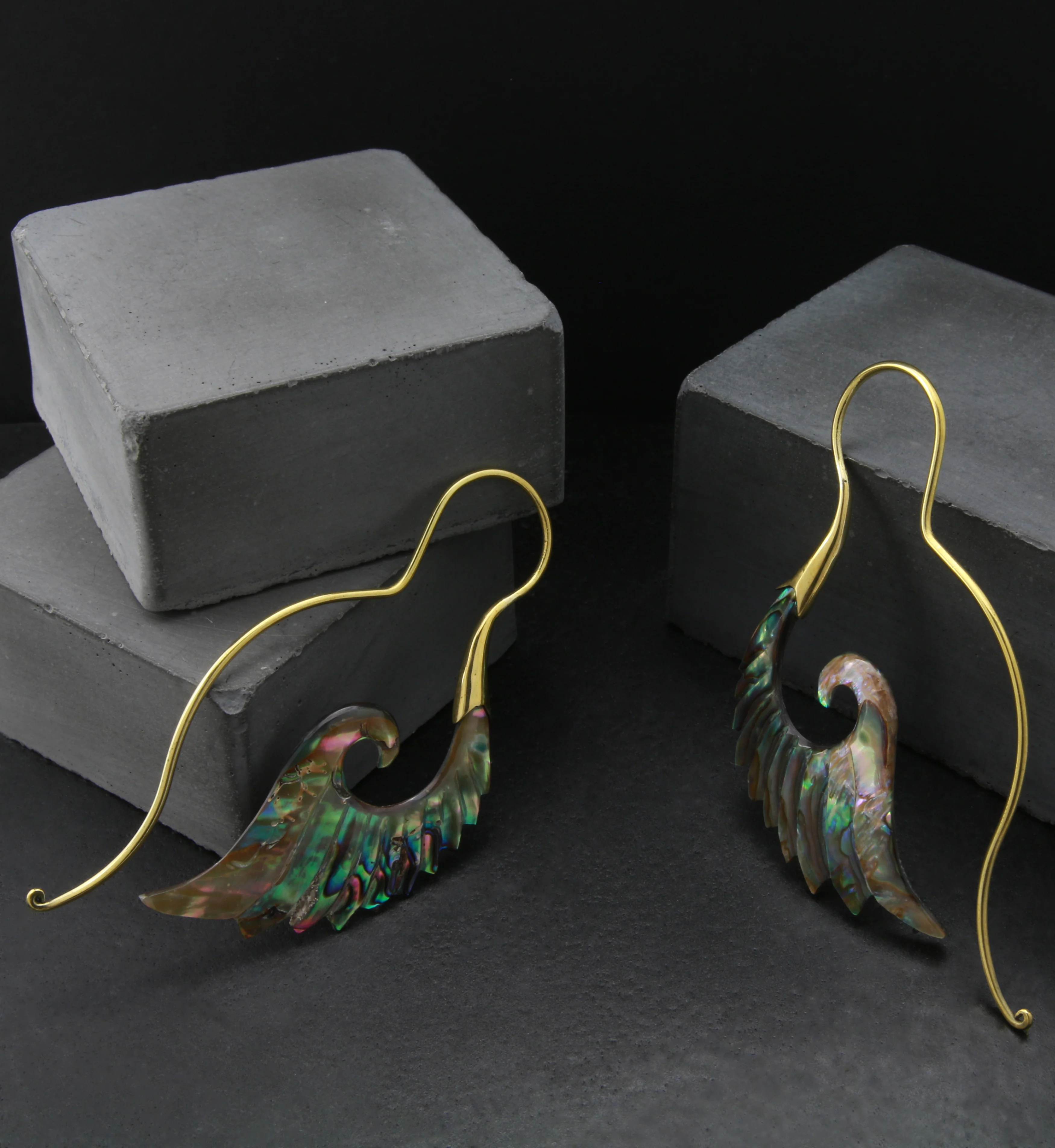 18G Cherub Wing Brass Abalone Hangers / Earrings - Image 4