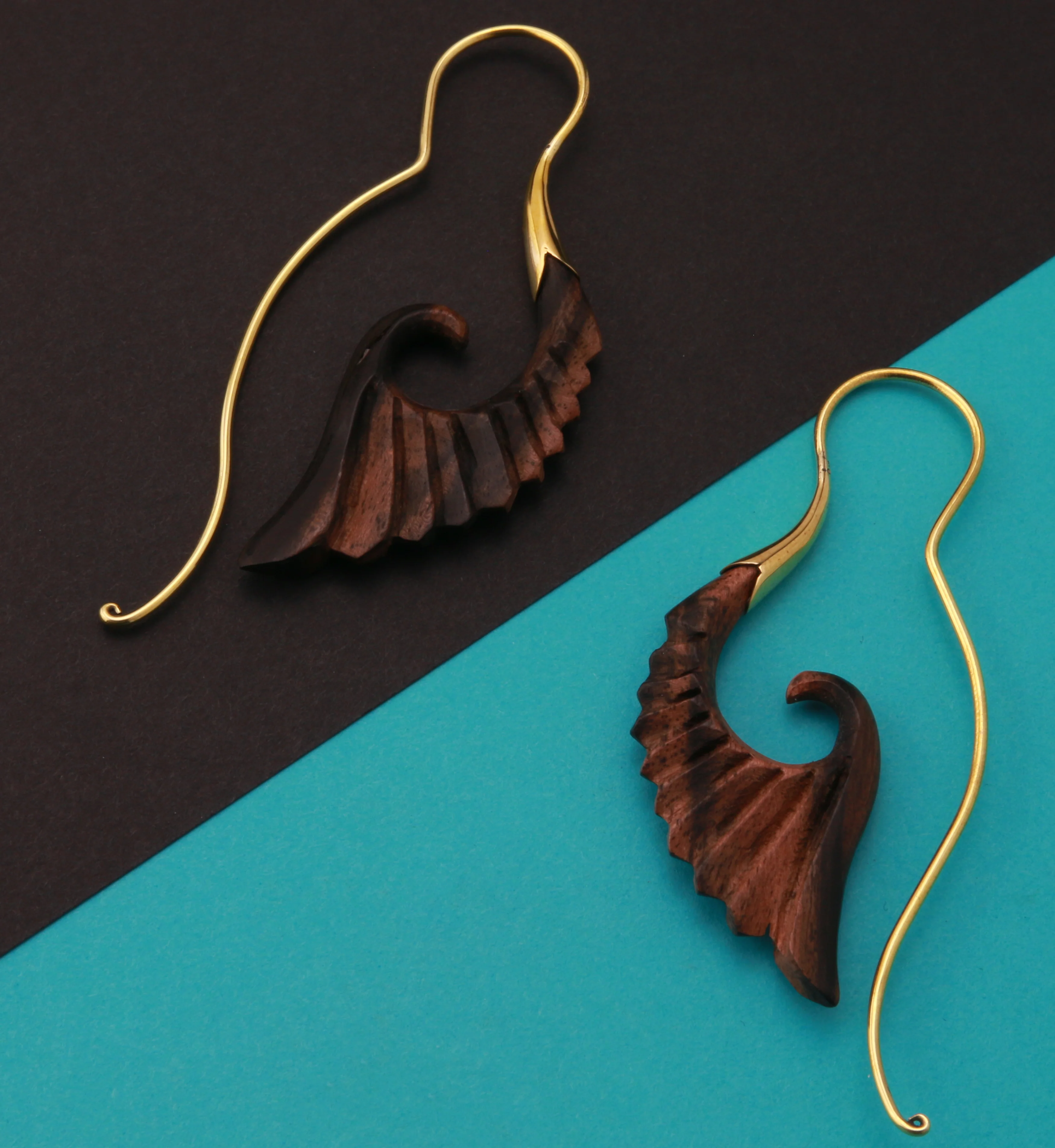 18G Cherub Wing Brass Areng Wood Hangers / Earrings - Image 2