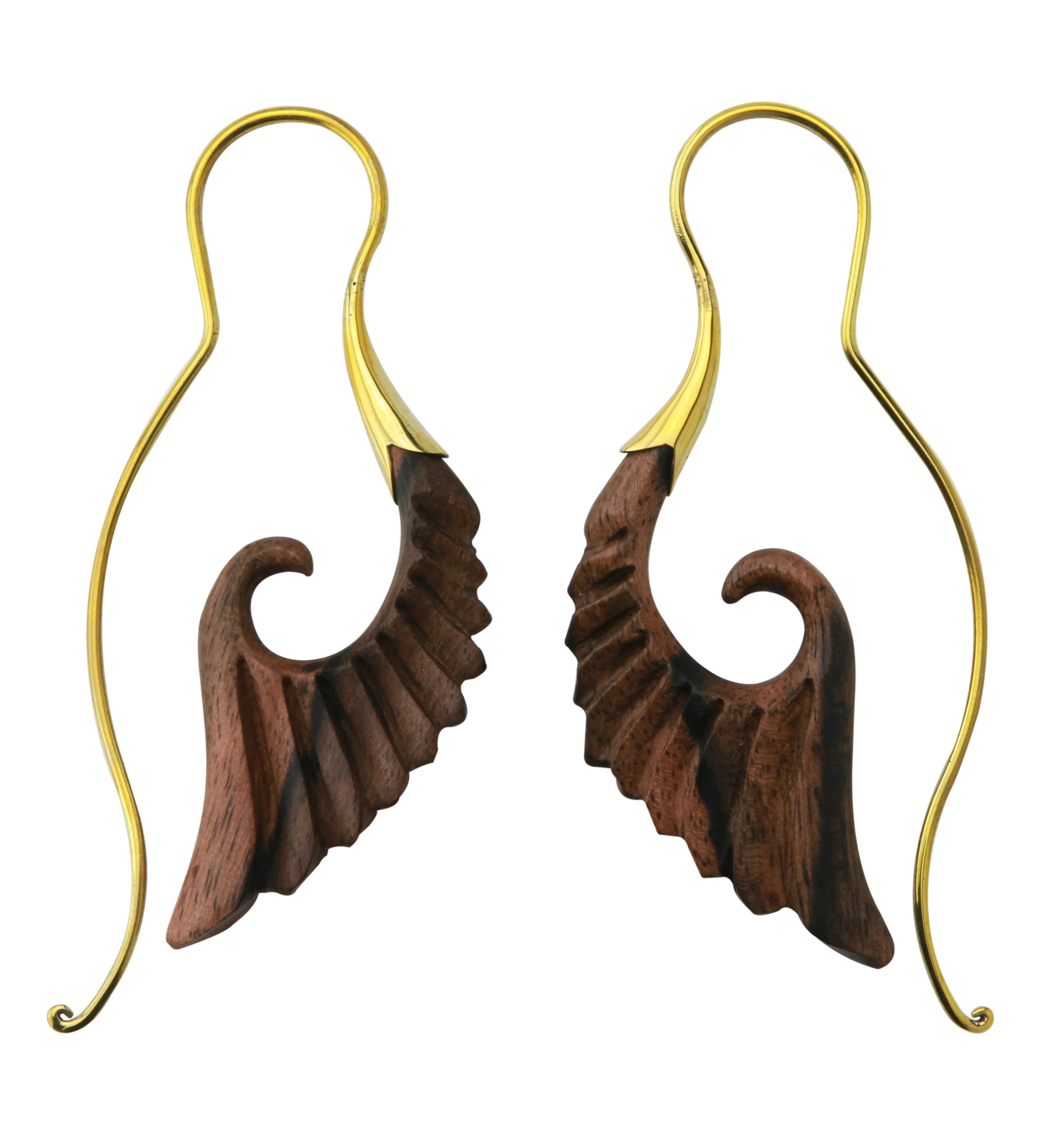 18G Cherub Wing Brass Areng Wood Hangers / Earrings - Image 3