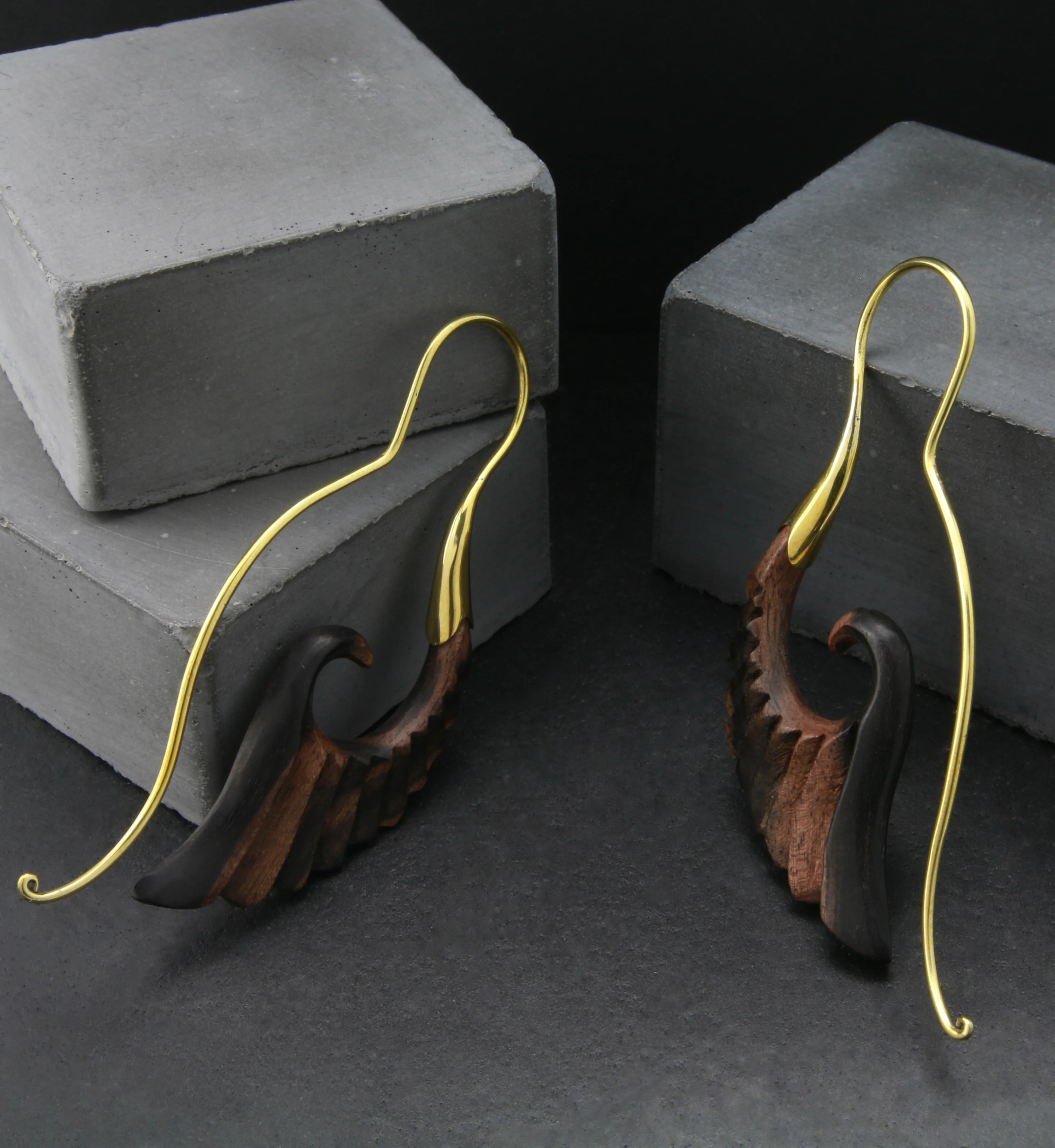 18G Cherub Wing Brass Areng Wood Hangers / Earrings - Image 4