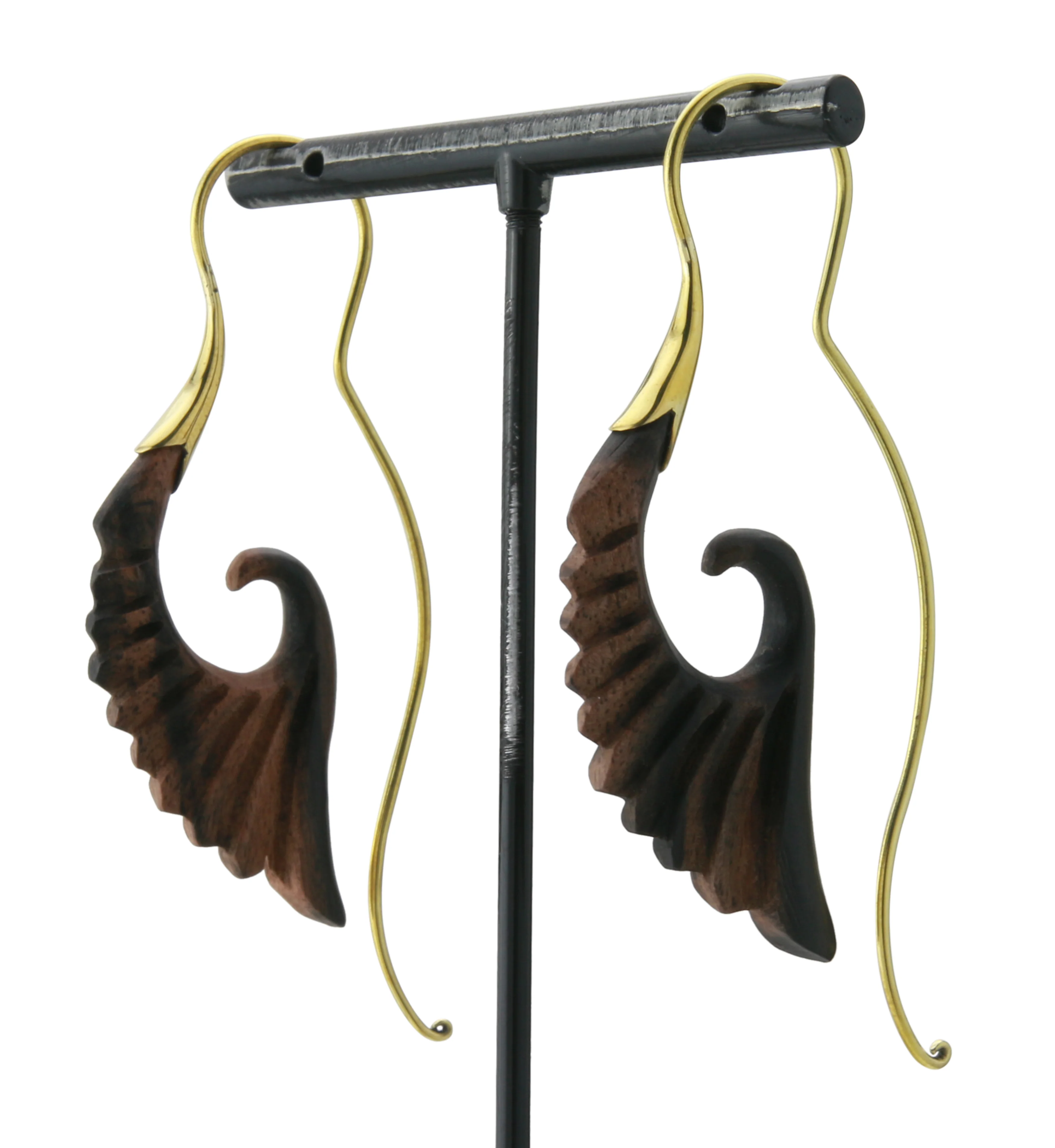 18G Cherub Wing Brass Areng Wood Hangers / Earrings - Image 5