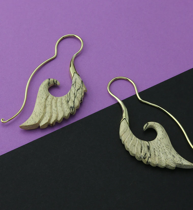 18G Cherub Wing Brass Tamarind Wood Hangers / Earrings - Image 2