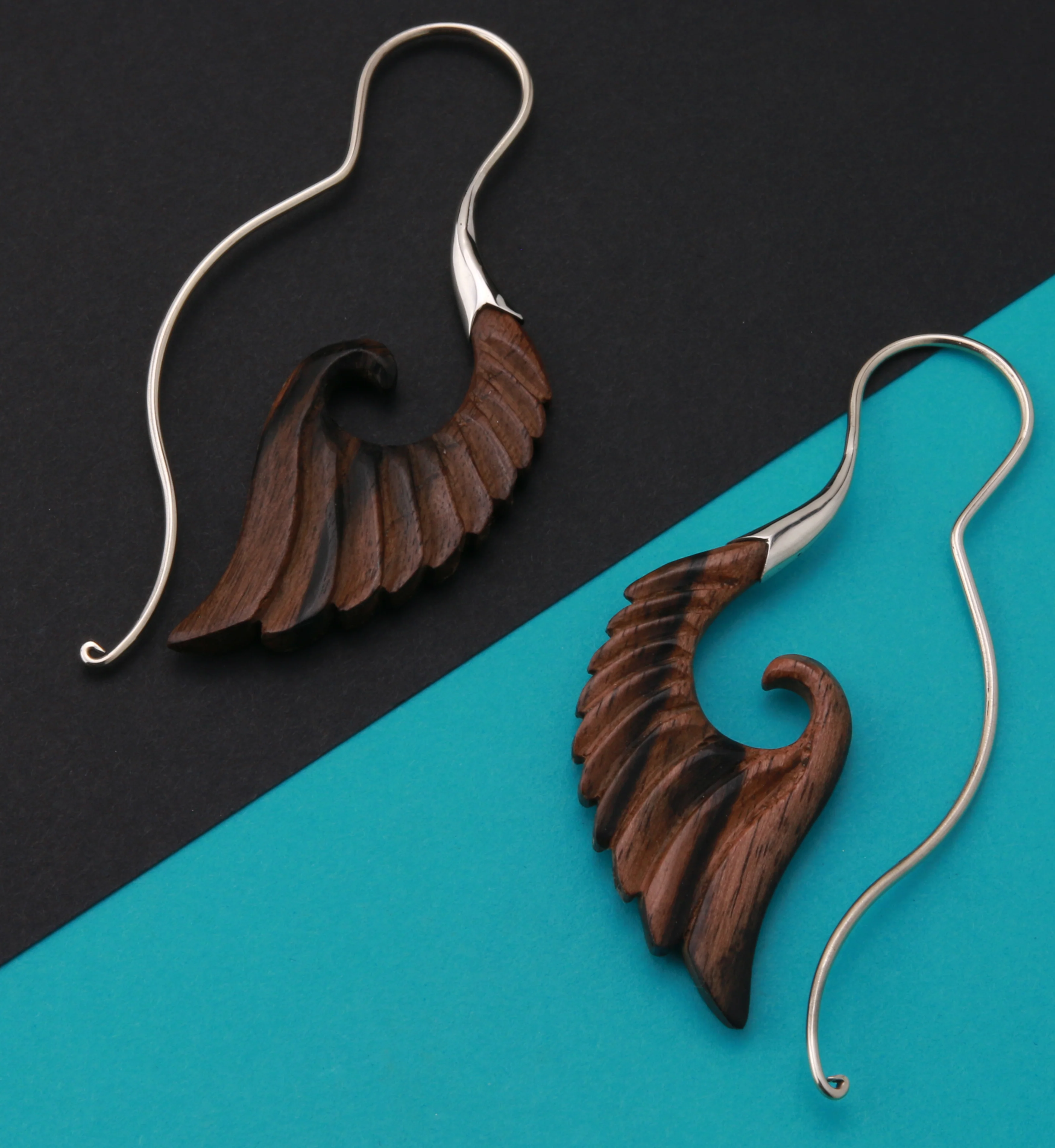 18G Cherub Wing White Brass Areng Wood Hangers / Earrings - Image 2