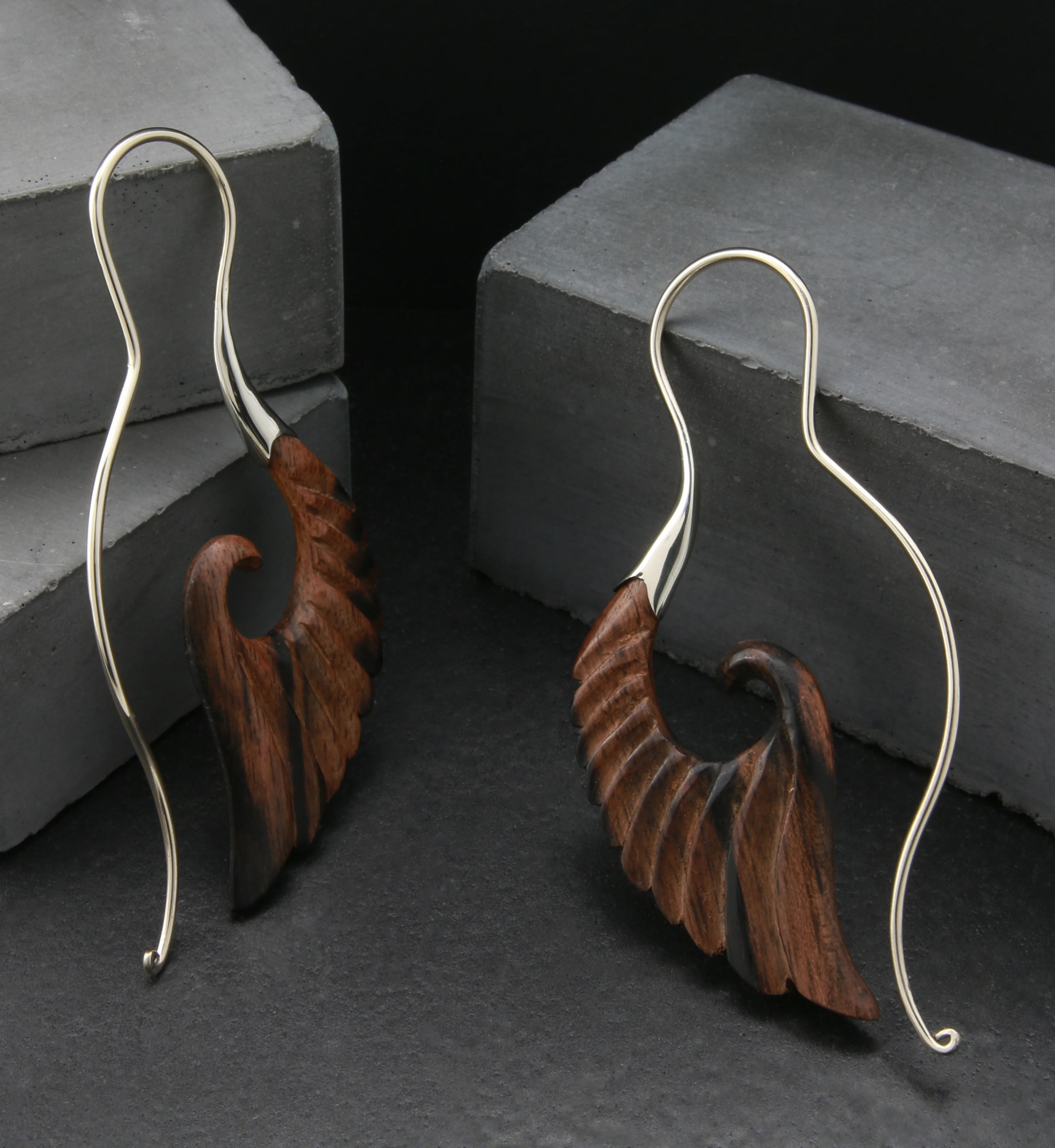18G Cherub Wing White Brass Areng Wood Hangers / Earrings - Image 4