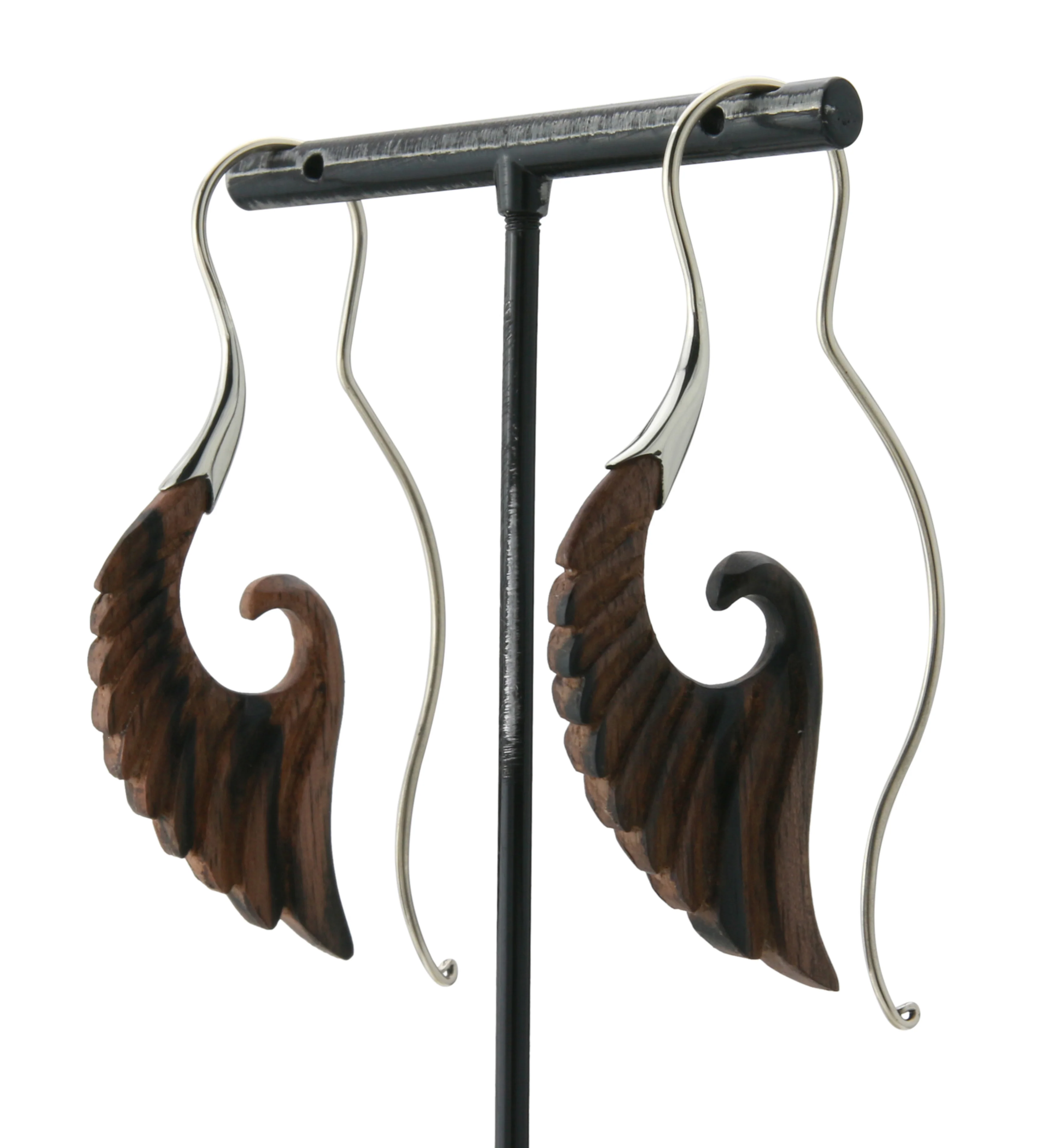 18G Cherub Wing White Brass Areng Wood Hangers / Earrings - Image 5