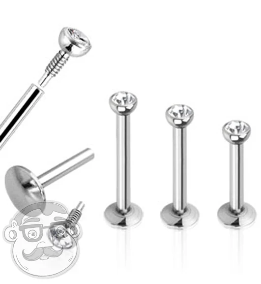 Clear CZ Gem Steel Flatback Labret - Image 6