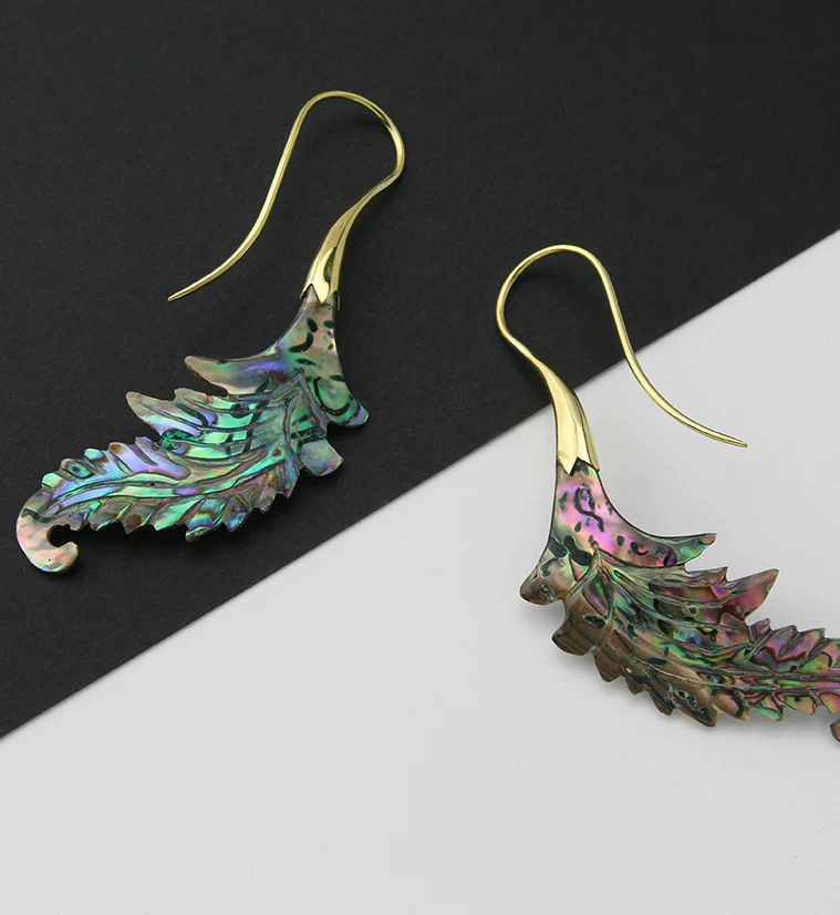 18G Feather Brass Abalone Hangers / Earrings - Image 2