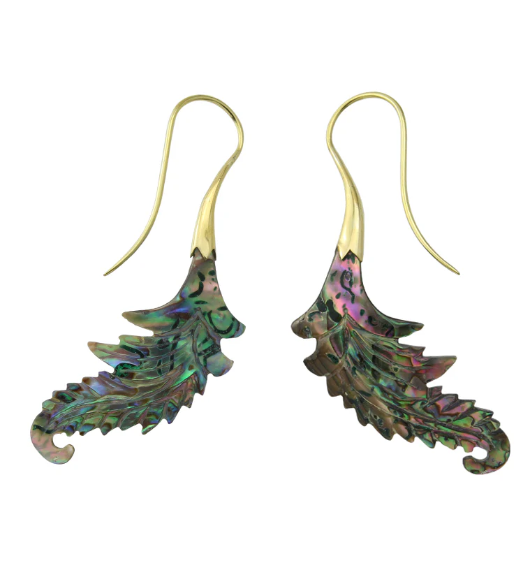 18G Feather Brass Abalone Hangers / Earrings - Image 3