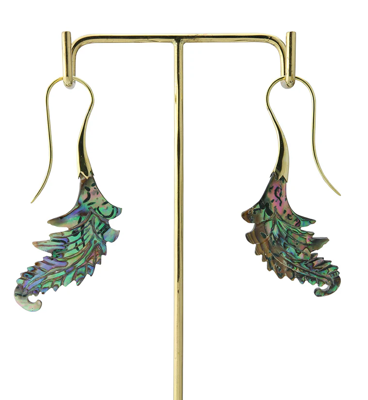 18G Feather Brass Abalone Hangers / Earrings - Image 4
