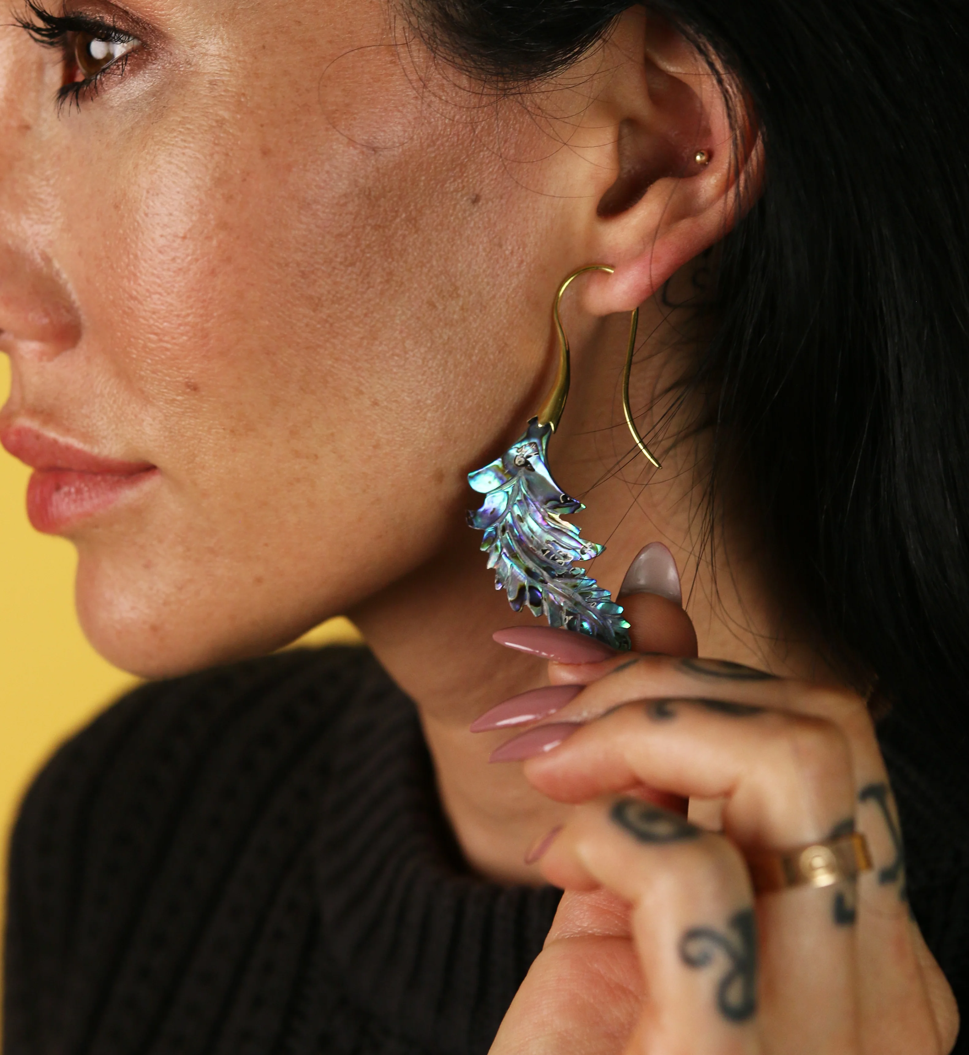 18G Feather Brass Abalone Hangers / Earrings - Image 5