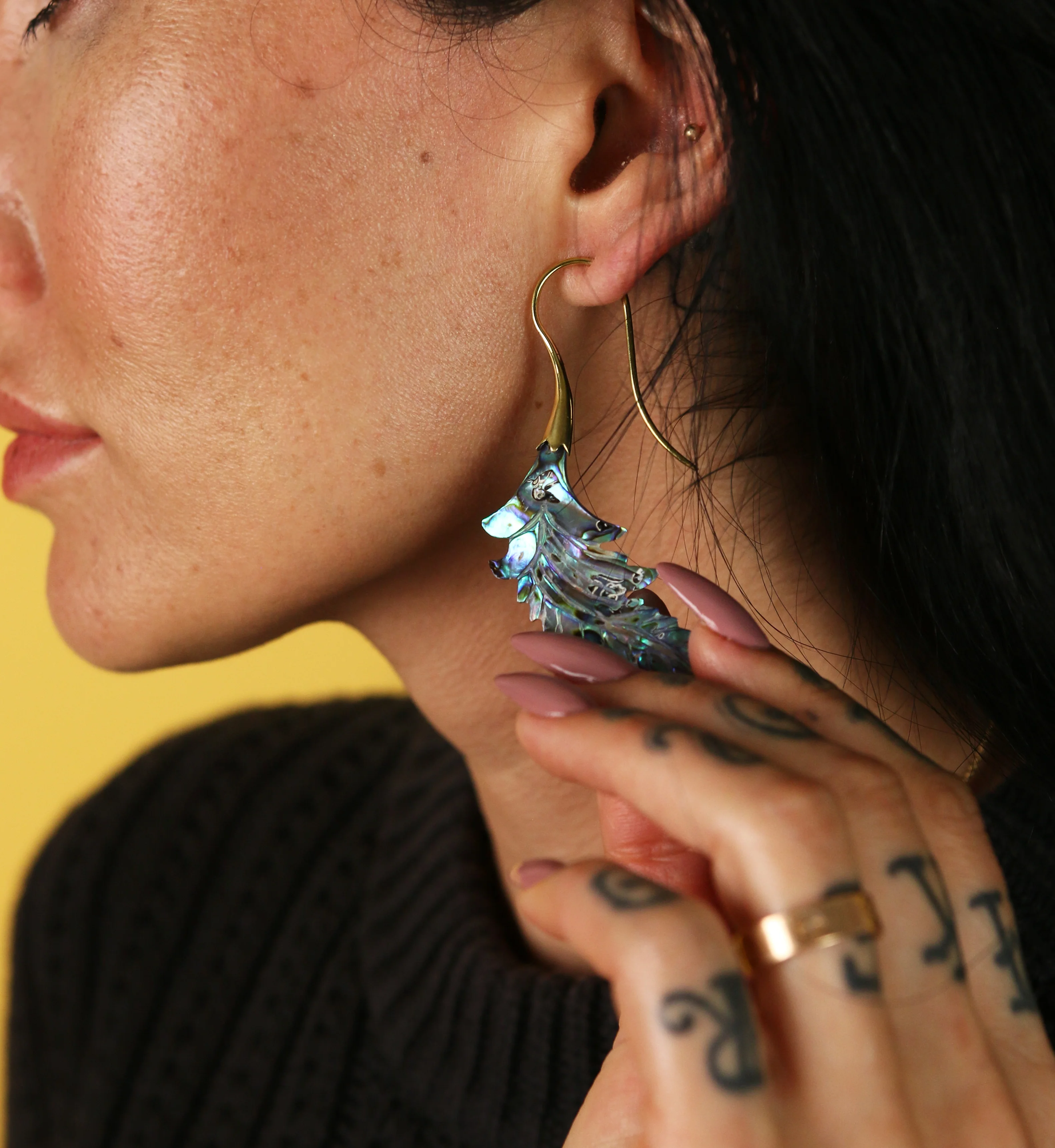 18G Feather Brass Abalone Hangers / Earrings - Image 9