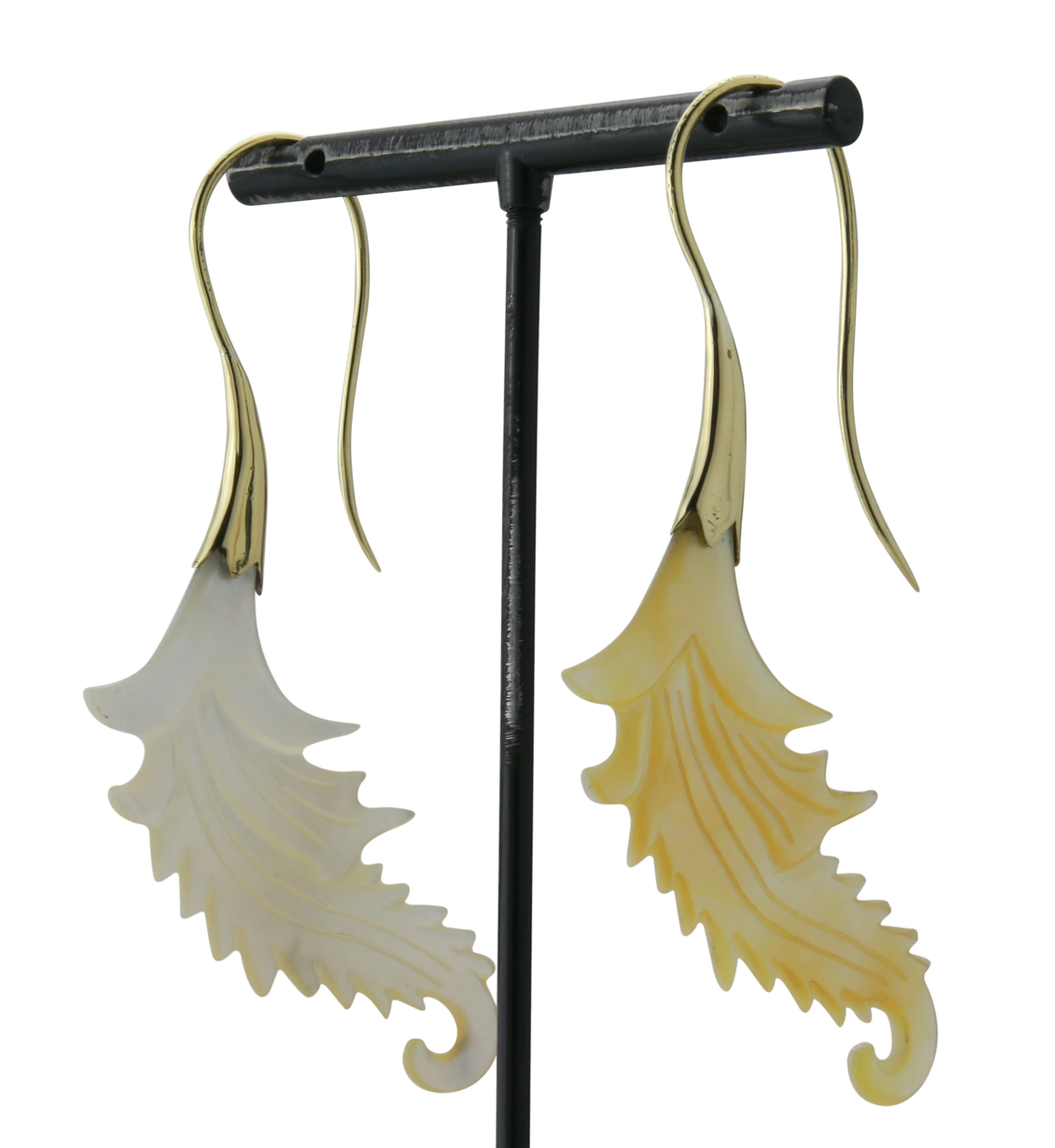 18G Feather Brass MOP Hangers / Earrings - Image 5