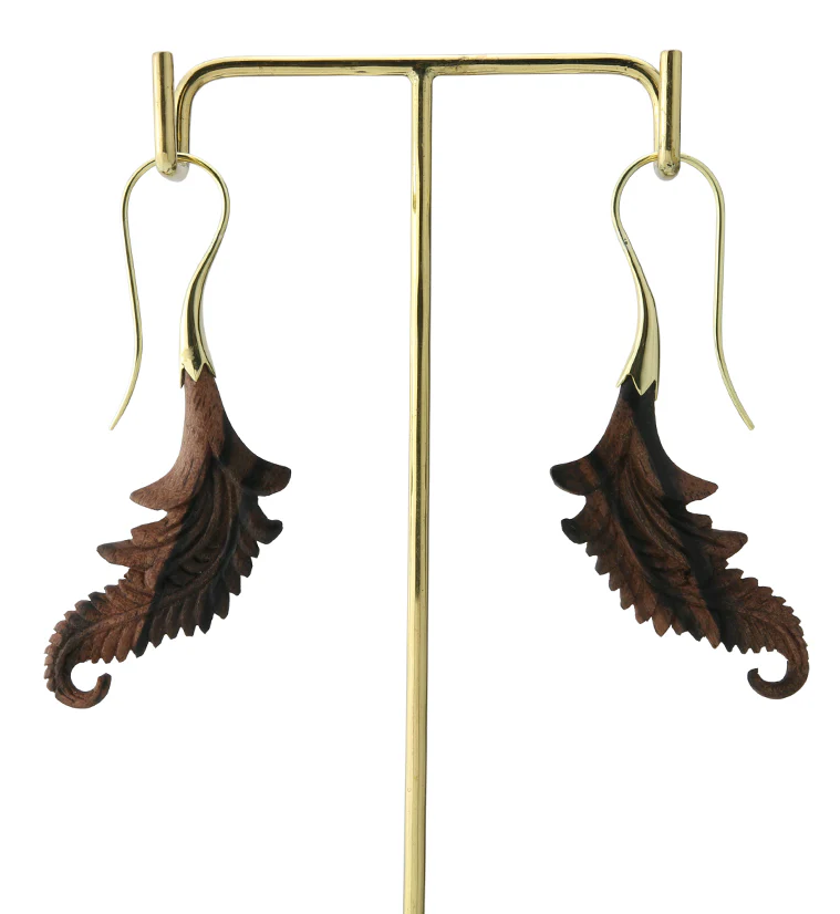 18G Feather Brass Wood Hangers / Earrings - Image 4
