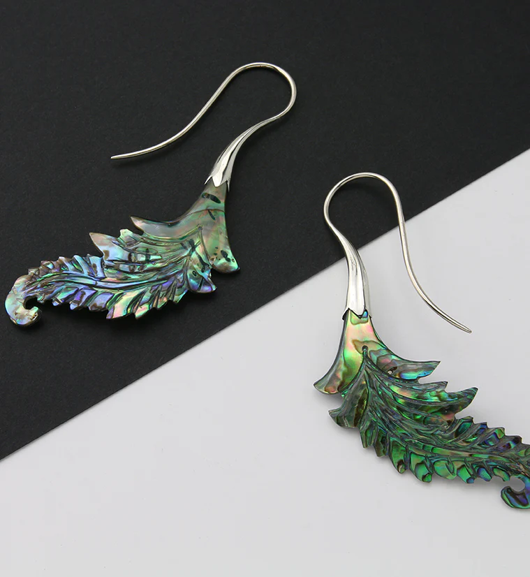 18G Feather White Brass Abalone Hangers / Earrings - Image 2