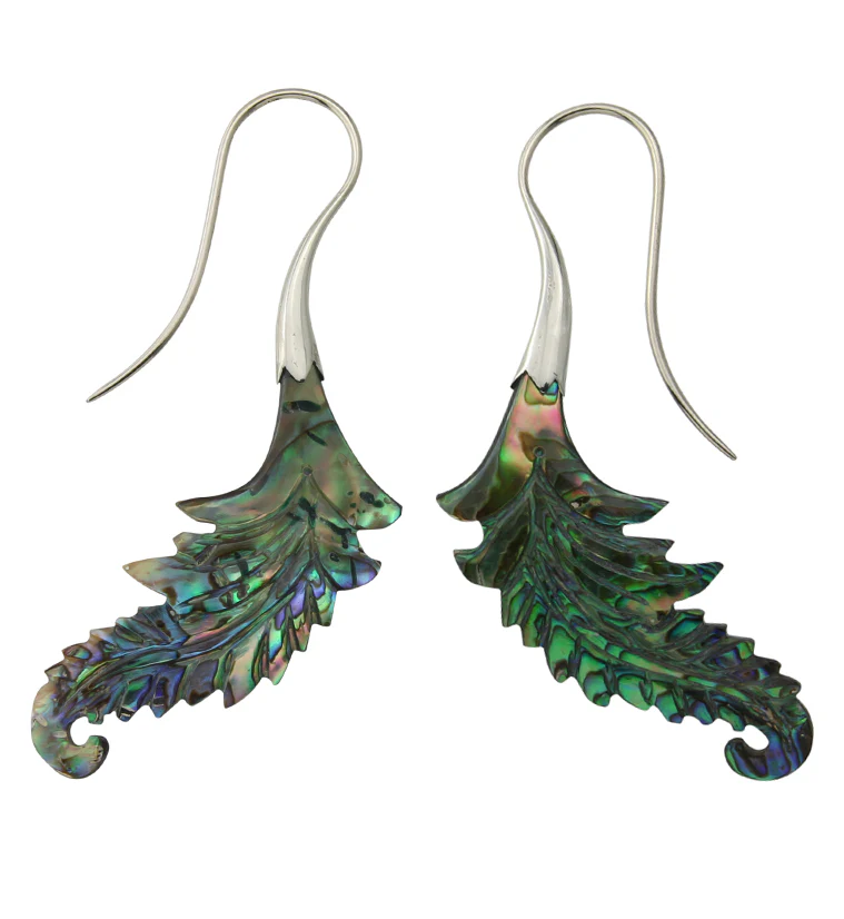 18G Feather White Brass Abalone Hangers / Earrings - Image 3