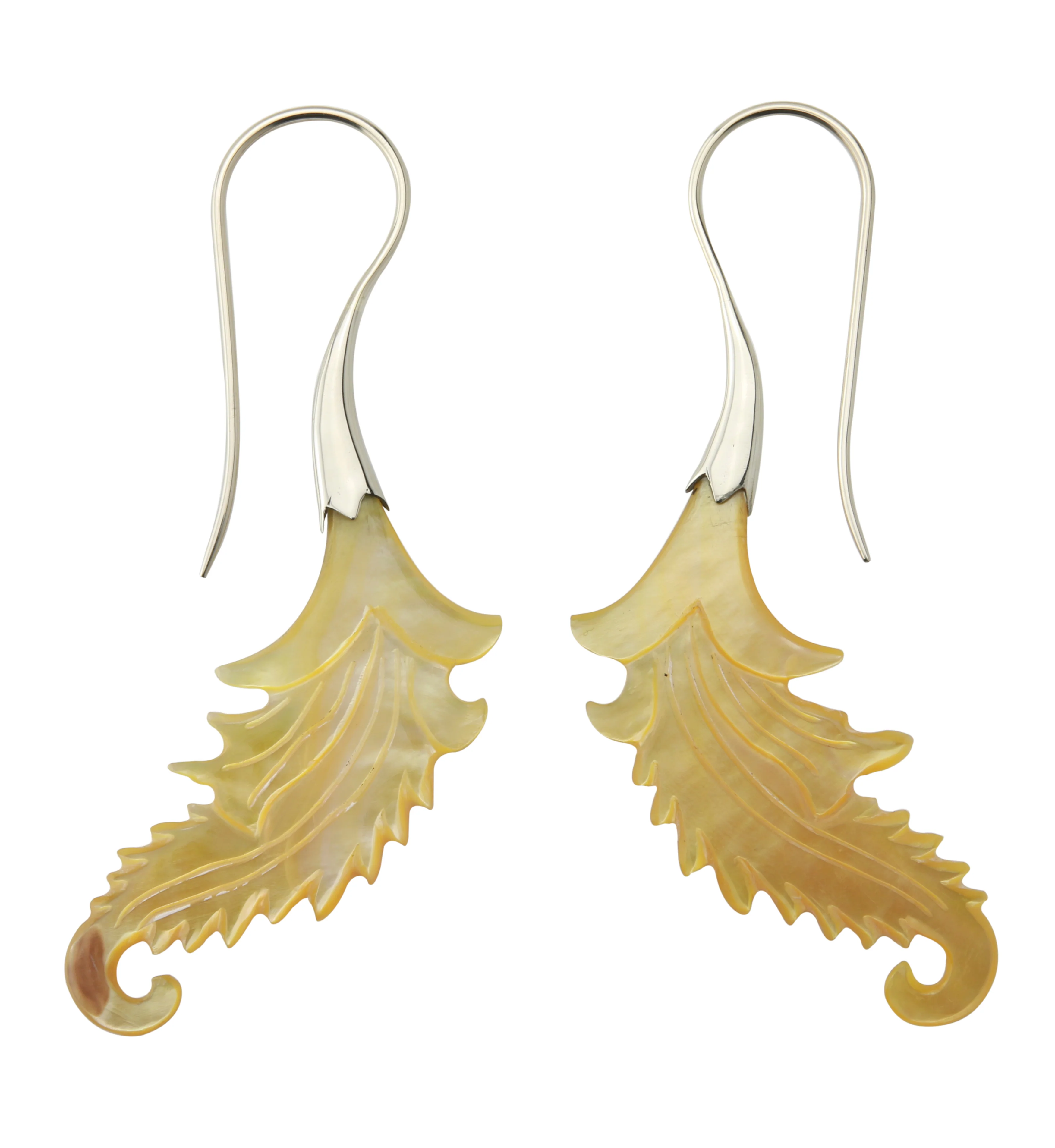 18G Feather White Brass MOP Hangers / Earrings - Image 2