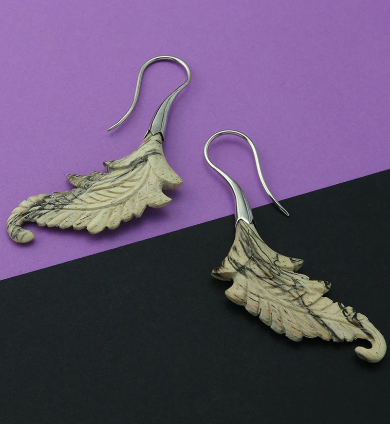 18G Feather White Brass Tamarind Wood Hangers / Earrings - Image 2
