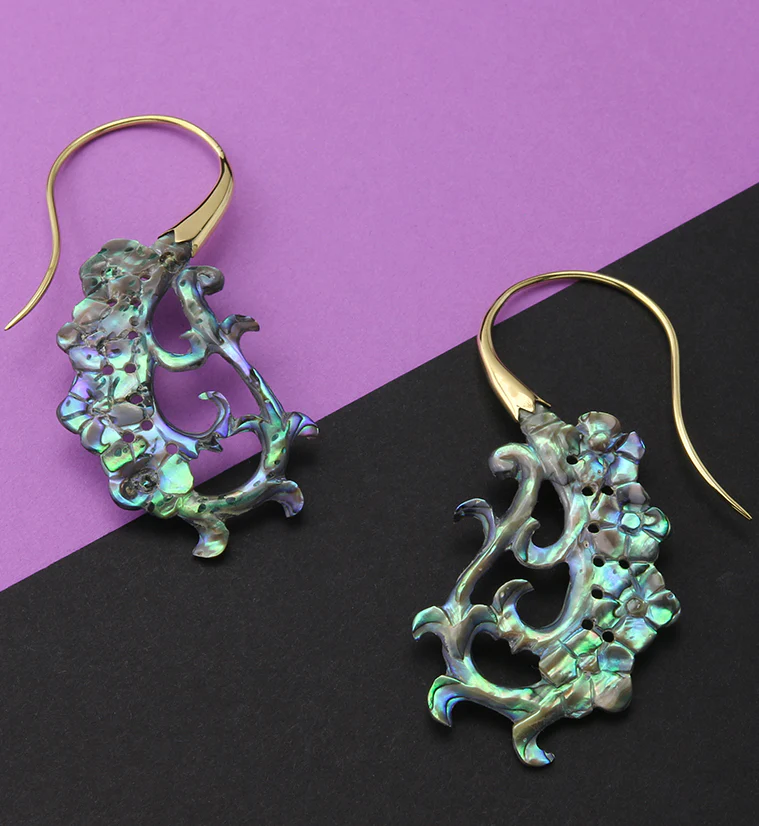 18G Floral Brass Abalone Hangers / Earrings - Image 2