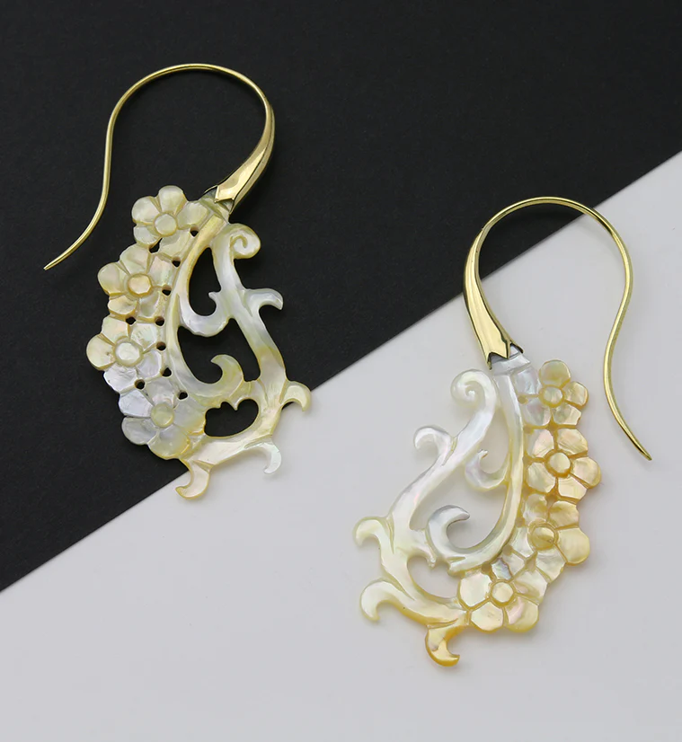 18G Floral Brass MOP Hangers / Earrings - Image 2