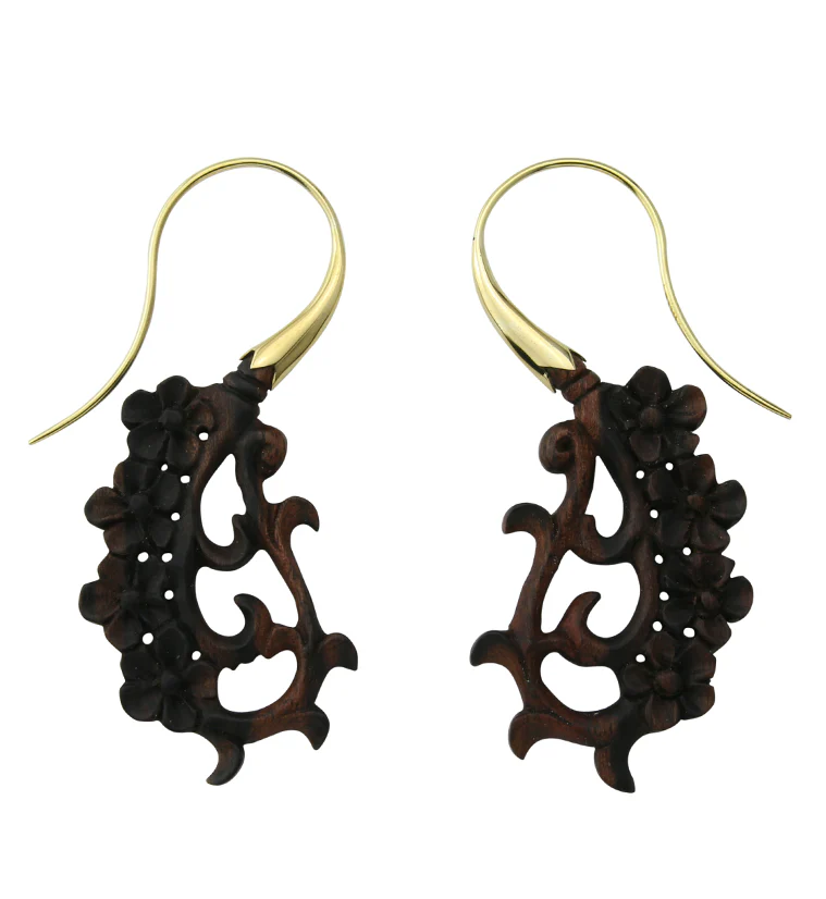 18G Floral Brass Wood Hangers / Earrings - Image 3