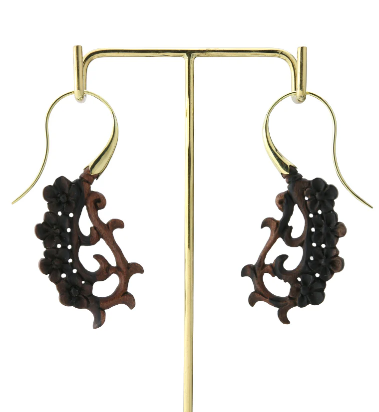 18G Floral Brass Wood Hangers / Earrings - Image 4