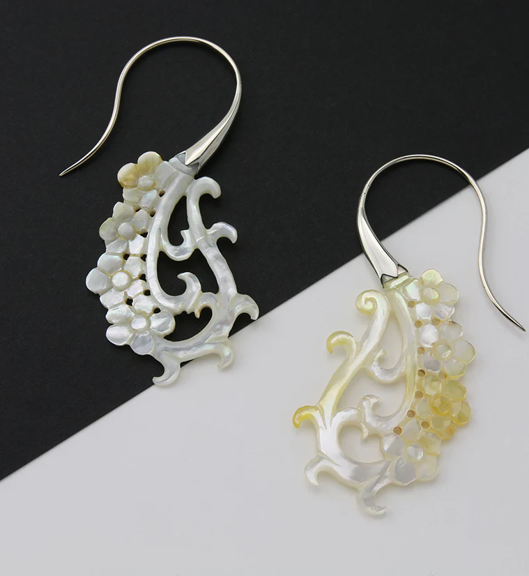 18G Floral White Brass MOP Hangers / Earrings - Image 2