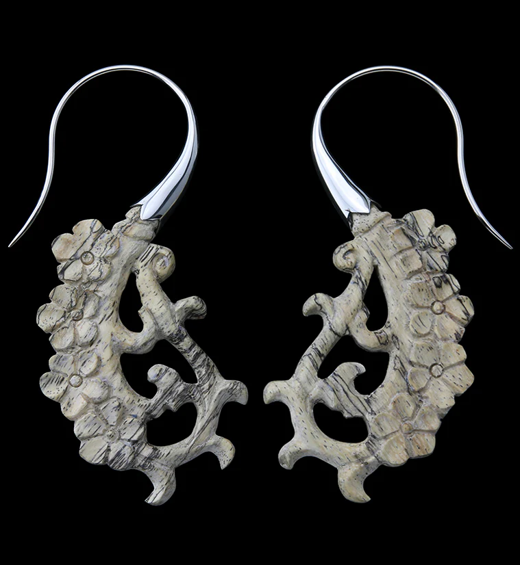 18G Floral White Brass Tamarind Wood Hangers / Earrings